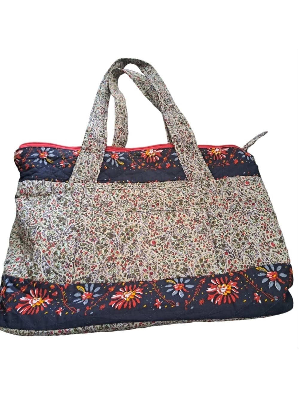 RETRO TRAVELON floral travel tote quilted paisley purse bag overnight carry on